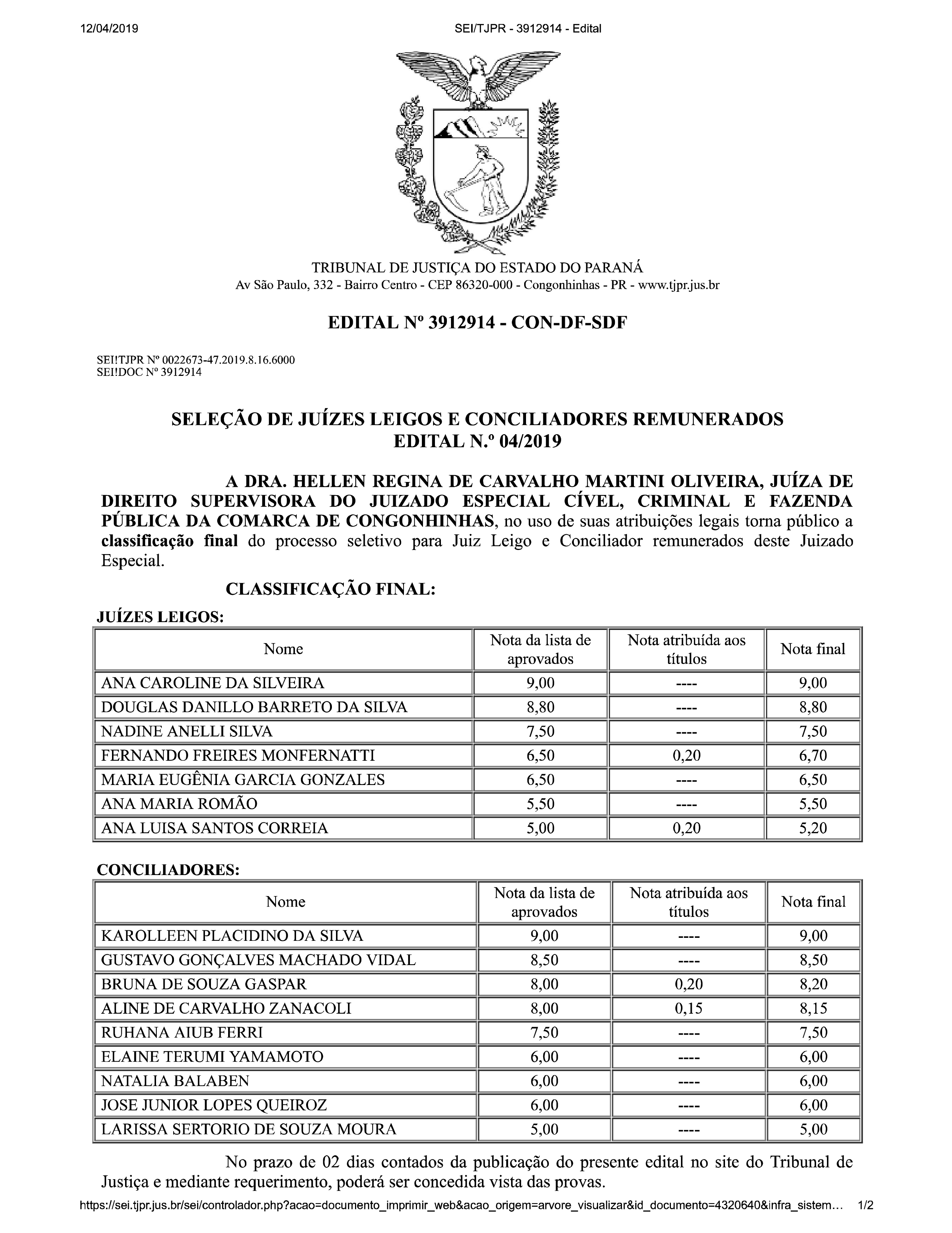 Disponibilizado em 12/04/2019